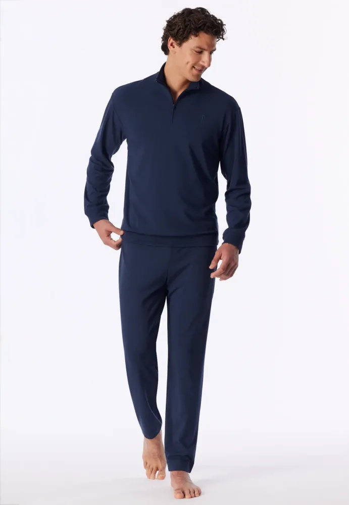 Schiesser Jogginganzug Dunkelblau - Selected Premium Warming für Herren, Größe M, 5 % Elasthan, 35 % Viskose, 30 % Polyacryl, 30 % Baumwolle
