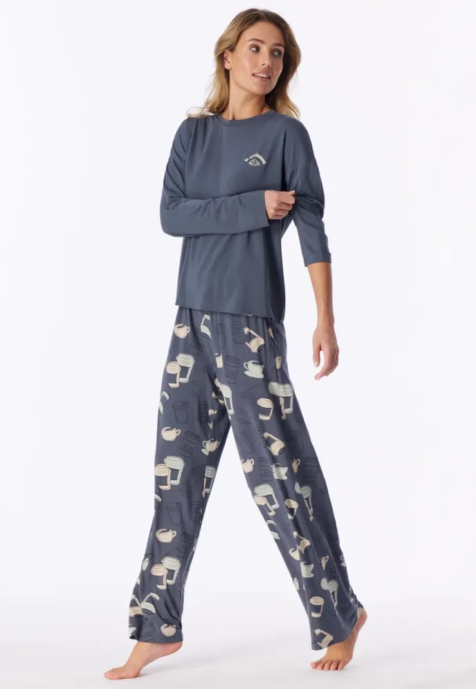 Schiesser Schlafanzug Dunkelblau gemustert - Casual Fashion für Damen, Größe S, 95 % Modal, 5 % Elasthan