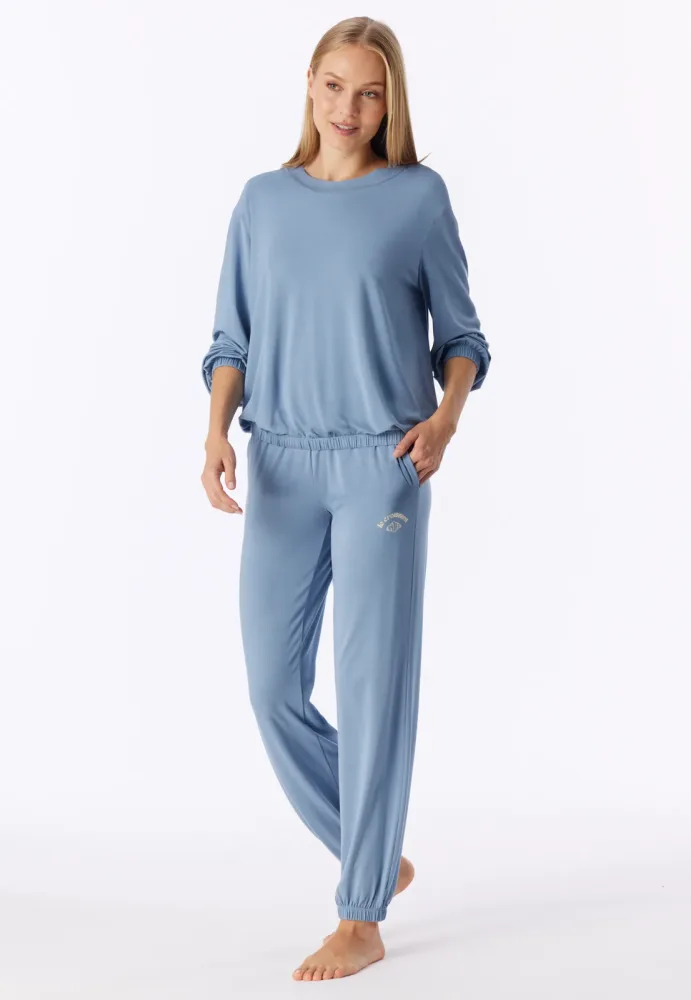 Schiesser Lounge Set mit Bündchen Blau - Casual Fashion für Damen, Größe S, 95 % Modal, 5 % Elasthan