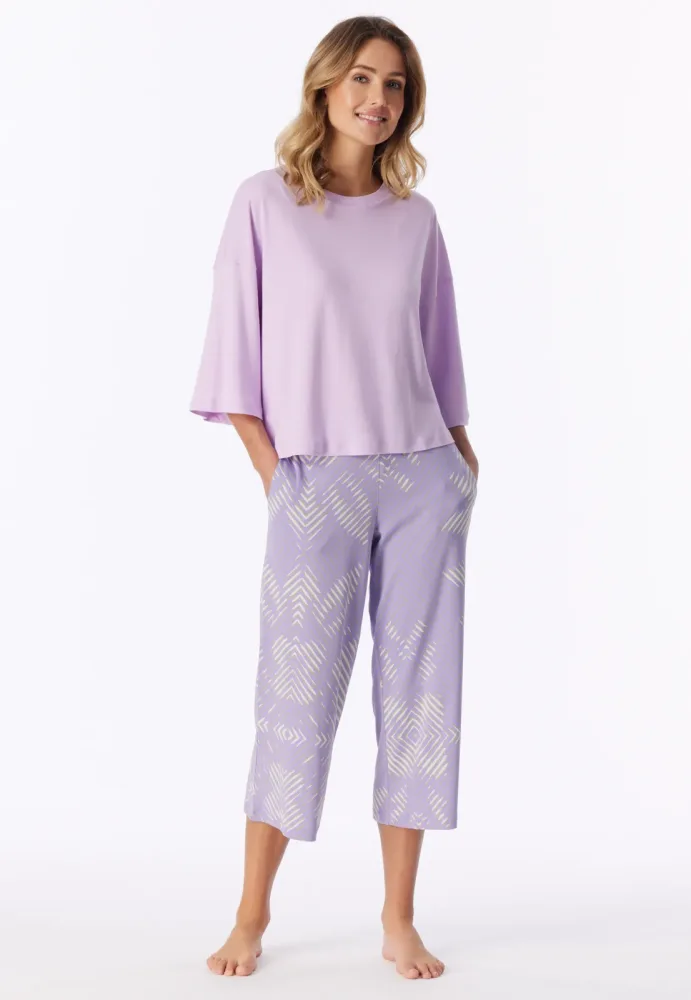 Schiesser Schlafanzug 3/4-lang Lila gemustert - Modern Nightwear für Damen, Größe M, 65 % Modal, 35 % Baumwolle