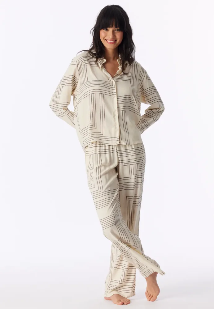 Schiesser Pyjama Off-White gemustert - Selected Premium für Damen, Größe L, 100 % Viskose