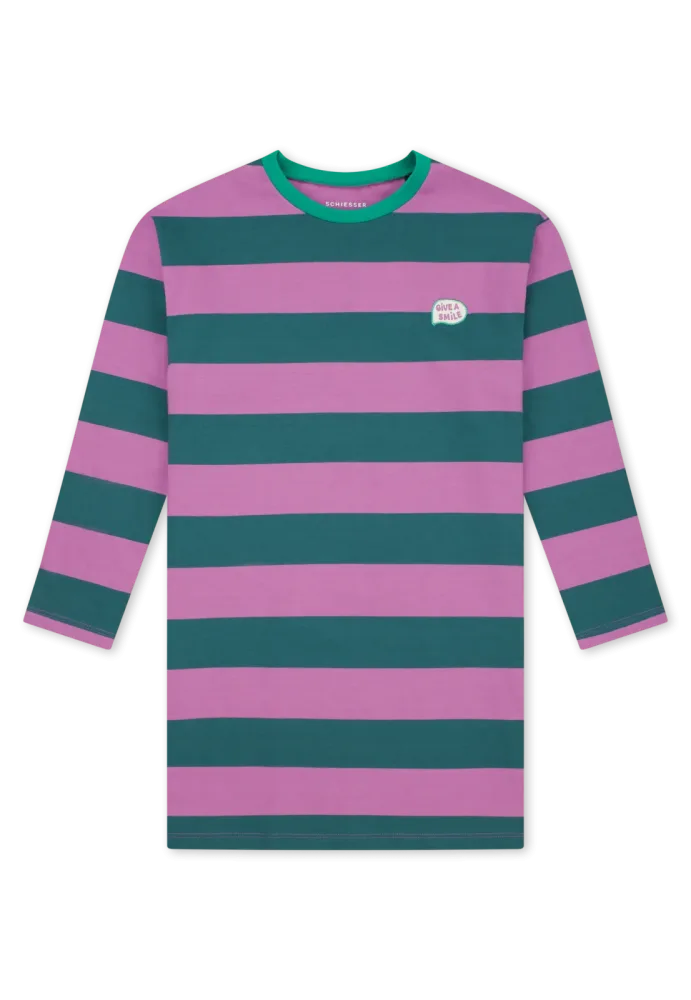 Schiesser Nachthemd langarm Lila/Grün gestreift - Nightwear für Mädchen, Größe 3Y, 100 % Baumwolle