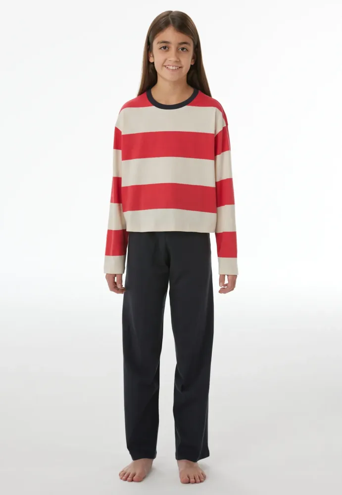 Schiesser Schlafanzug mit Bündchen Bunt gestreift - Nightwear für Mädchen, Größe XS, 100 % Baumwolle