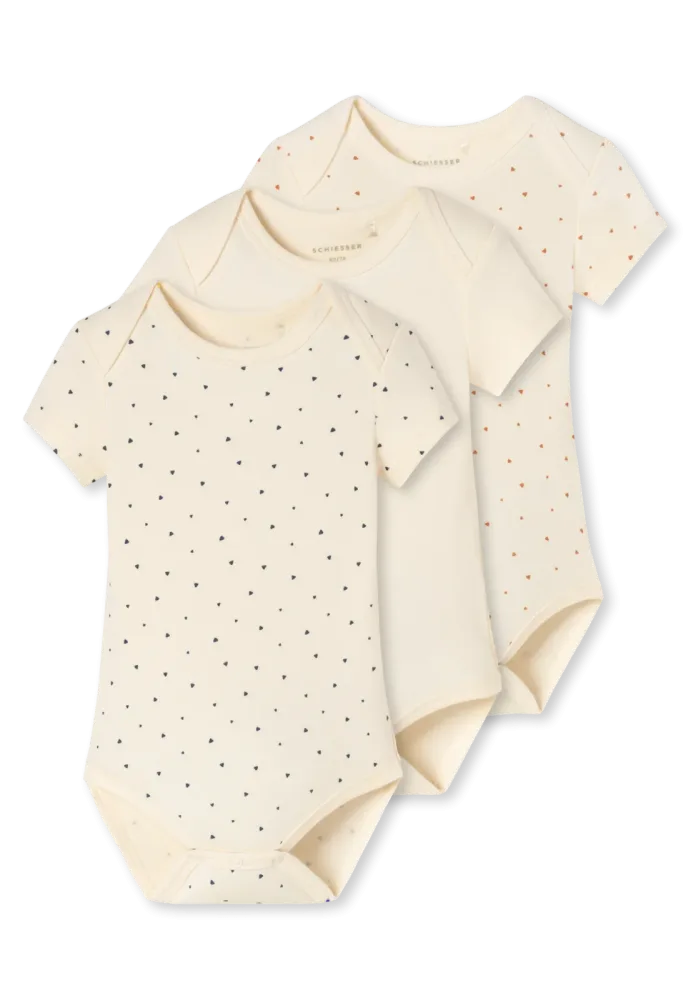 Schiesser Body kurzarm Feinripp 3er-Pack Bunt gemustert - Baby, Größe 6M, 100 % Baumwolle