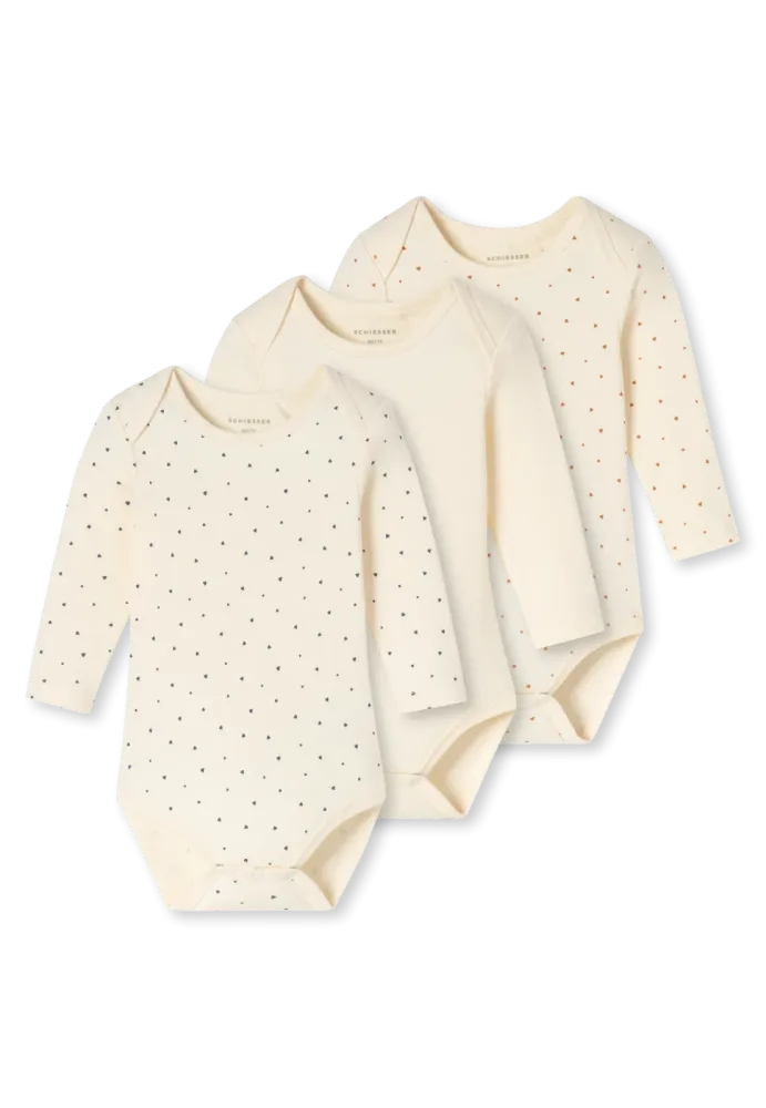 Schiesser Body Feinripp 3er-Pack Bunt gemustert - Baby, Größe 3M, 100 % Baumwolle