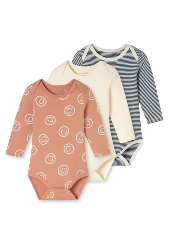 Schiesser Body Feinripp 3er-Pack Bunt gemustert - Baby, Größe 6M, 100 % Baumwolle