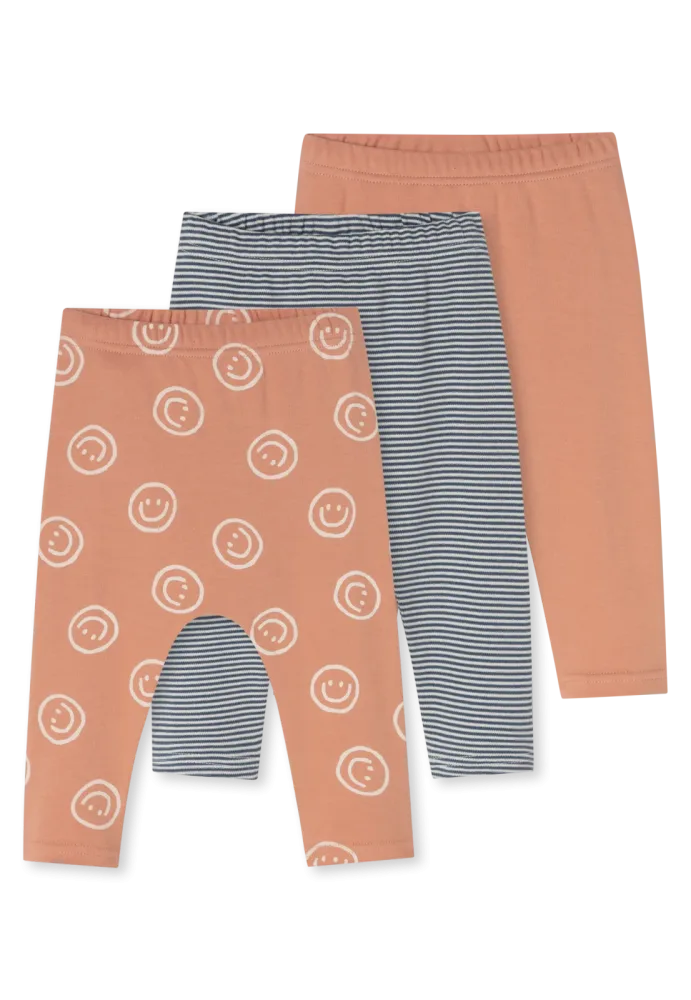 Schiesser Hose lang Feinripp 3er-Pack Orange/Grau gemustert - Baby, Größe 3M, 100 % Baumwolle