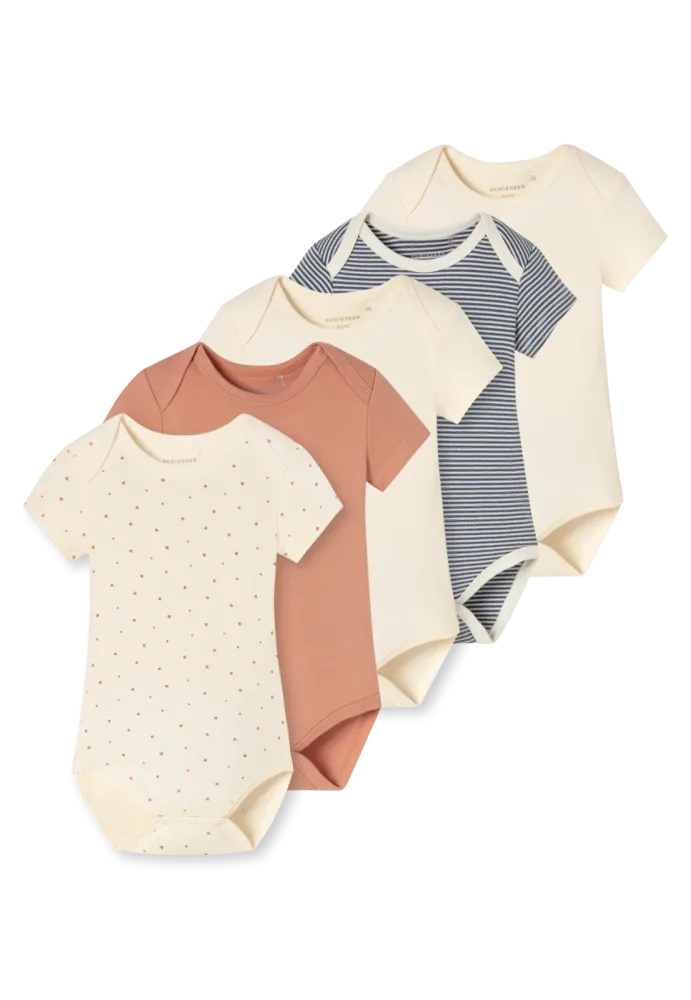 Schiesser Body kurzarm Feinripp 5er-Pack Bunt gemustert - Baby, Größe 6M, 100 % Baumwolle