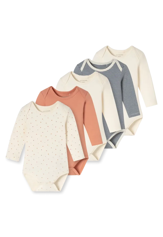Schiesser Body Feinripp 5er-Pack Bunt gemustert - Baby, Größe 12M, 100 % Baumwolle