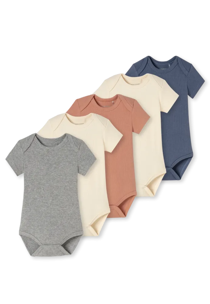 Schiesser Body kurzarm Doppelripp 5er-Pack Bunt- Baby, Größe 12M, 95 % Baumwolle, 5 % Elasthan