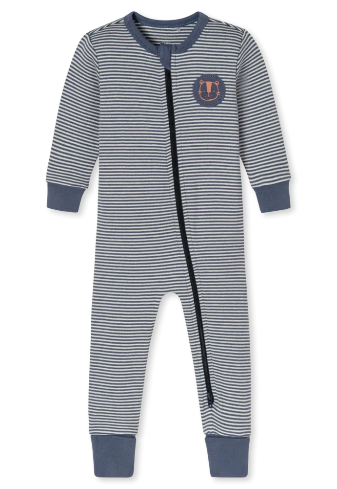 Schiesser Strampler Feinripp Blau/Weiss gestreift - Baby, Größe 6M, 100 % Baumwolle