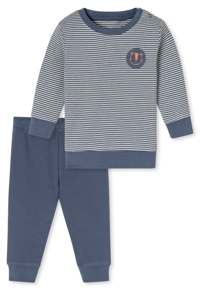 Schiesser Schlafanzug Feinripp Blau gestreift - Baby, Größe 6M, 100 % Baumwolle