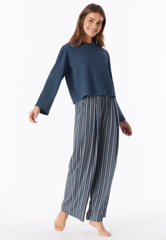 Schiesser Shirt cropped Blau - Mix+Relax für Damen, Größe M, 100 % Baumwolle