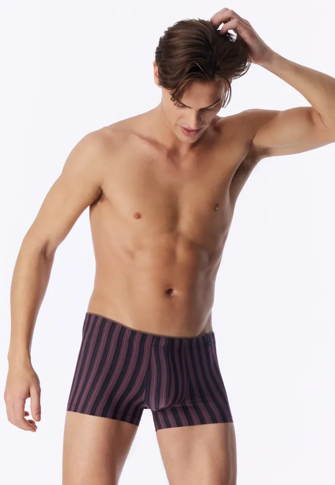 Schiesser Shorts Bordeaux/Schwarz gestreift - Long Life Soft für Herren, Größe M, 55 % Modal, 35 % Polyester, 10 % Elasthan