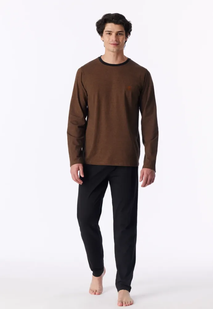 Schiesser Schlafanzug Orange/Schwarz gemustert - 95/5 für Herren, Größe M, 95 % Baumwolle, 5 % Elasthan