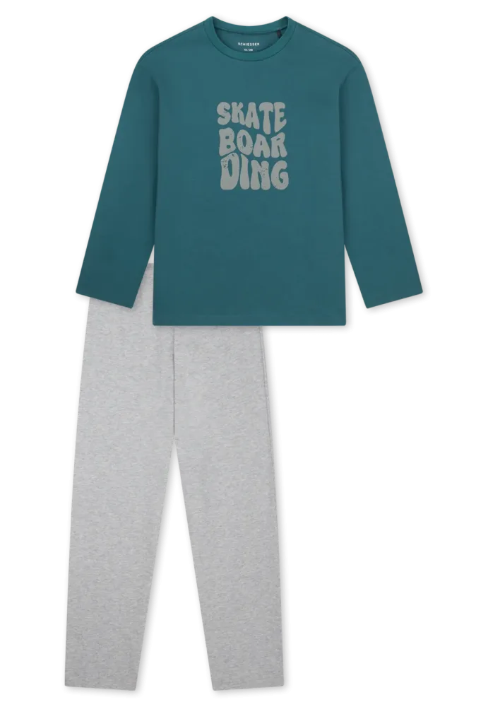 Schiesser Schlafanzug Petrol/Grau - Nightwear für Jungen, Größe 3Y, 100 % Baumwolle