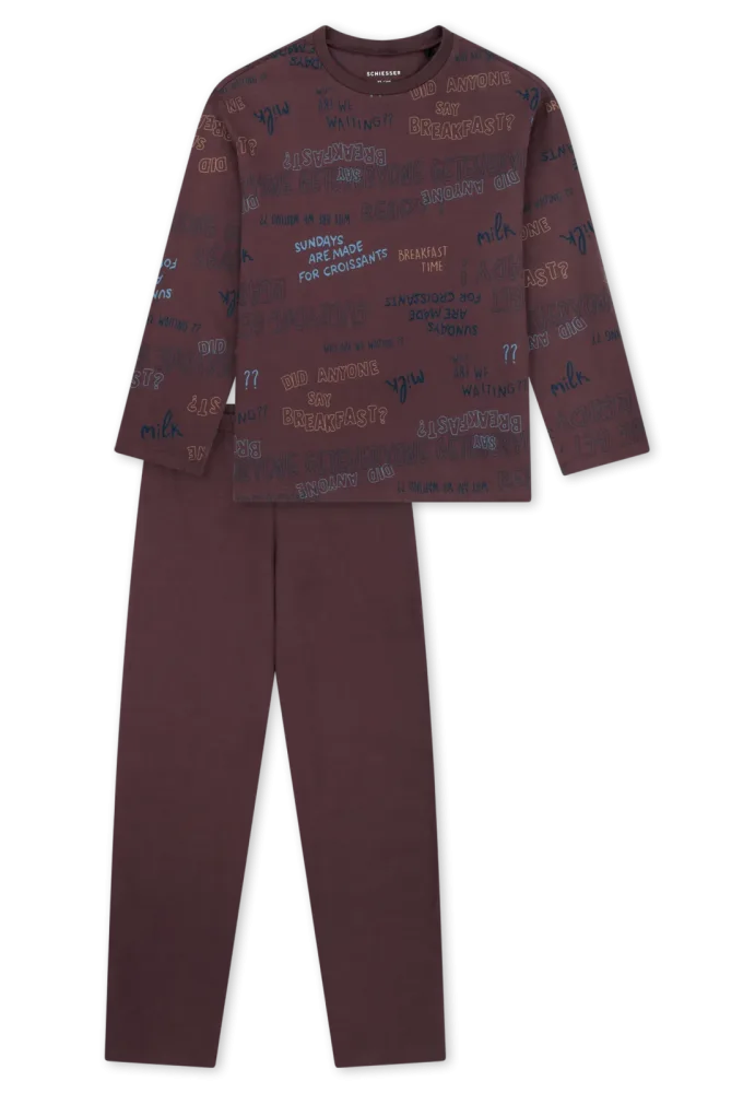 Schiesser Schlafanzug Bordeaux gemustert - Nightwear für Jungen, Größe 4Y, 100 % Baumwolle