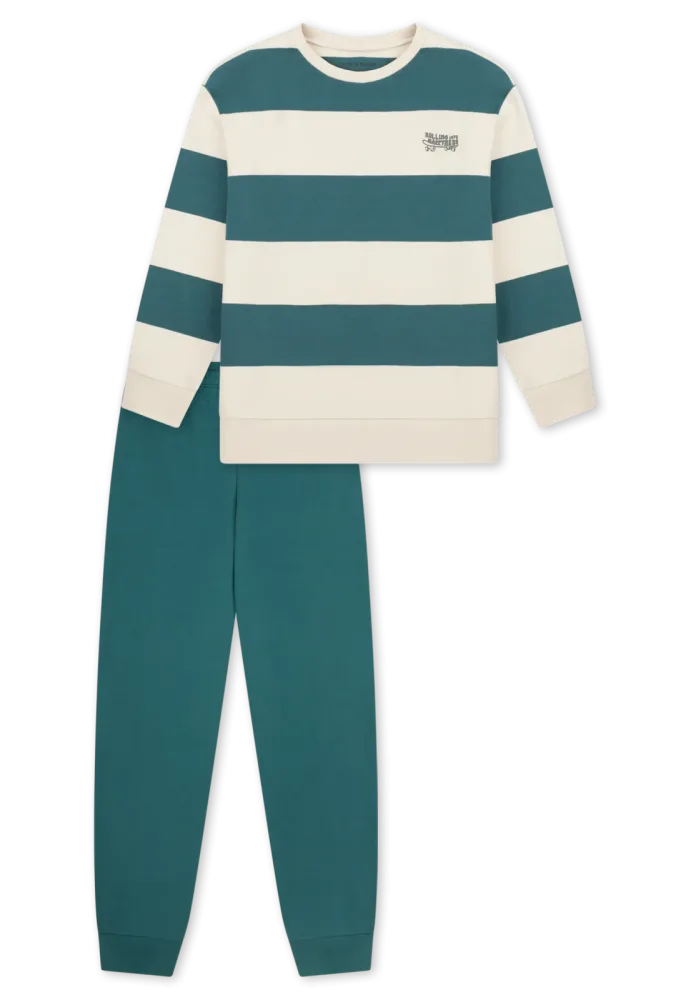 Schiesser Schlafanzug mit Bündchen Petrol/Off-White gestreift - Nightwear für Jungen, Größe 4Y, 100 % Baumwolle