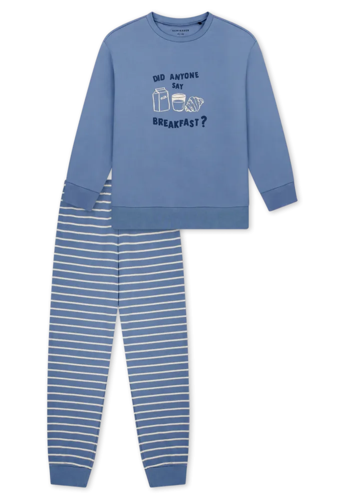 Schiesser Schlafanzug mit Bündchen Blau/Weiss gestreift - Nightwear für Jungen, Größe 6Y, 100 % Baumwolle