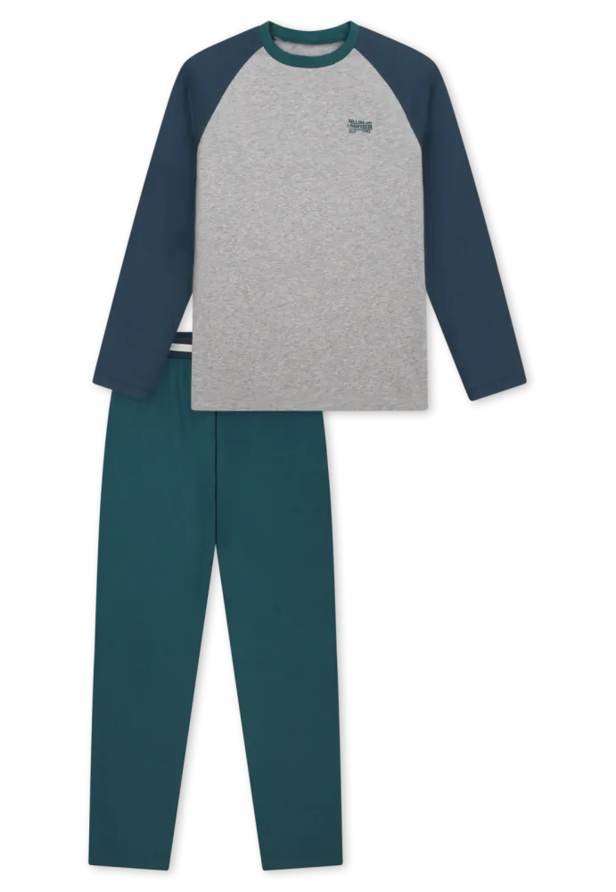 Schiesser Schlafanzug Petrol/Grau - Nightwear für Jungen, Größe 4Y, 100 % Baumwolle