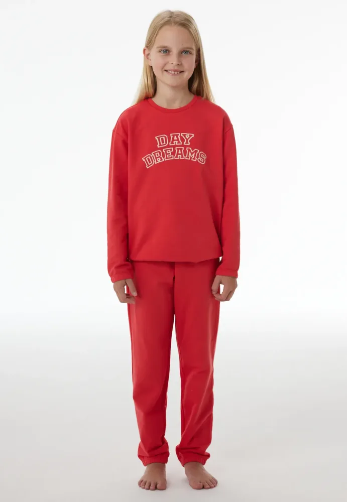 Schiesser Schlafanzug lang mit Bündchen Rot - Nightwear für Mädchen, Größe 4Y, 100 % Baumwolle