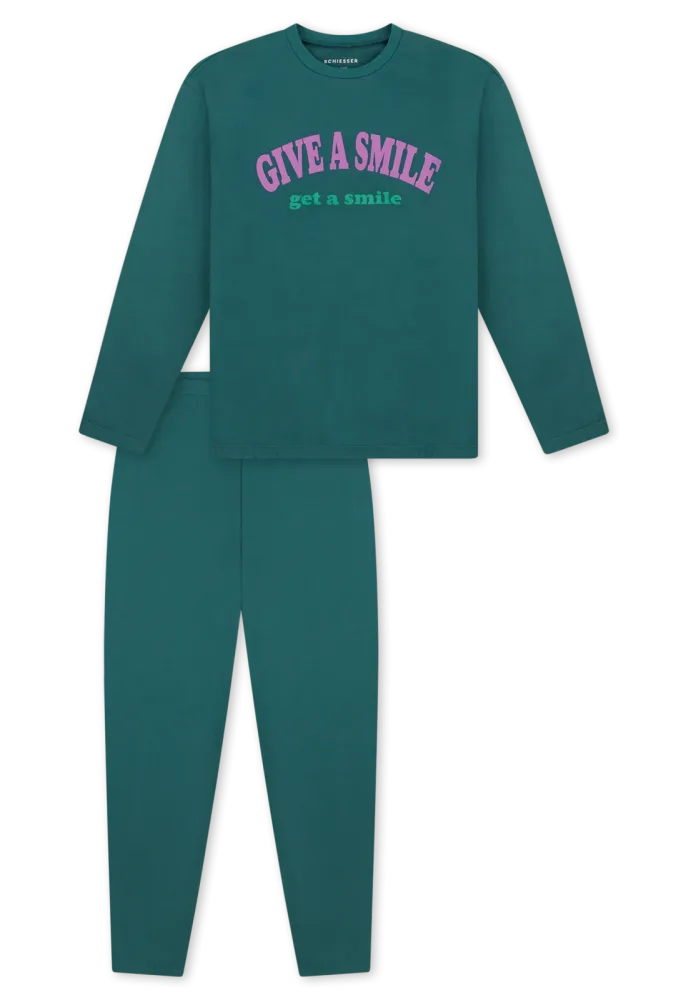 Schiesser Schlafanzug mit Bündchen Petrol - Nightwear für Mädchen, Größe 4Y, 100 % Baumwolle