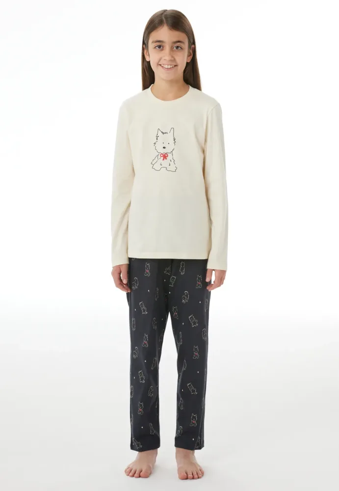 Schiesser Schlafanzug Weiss/Dunkelblau gemustert - Nightwear für Mädchen, Größe 6Y, 100 % Baumwolle