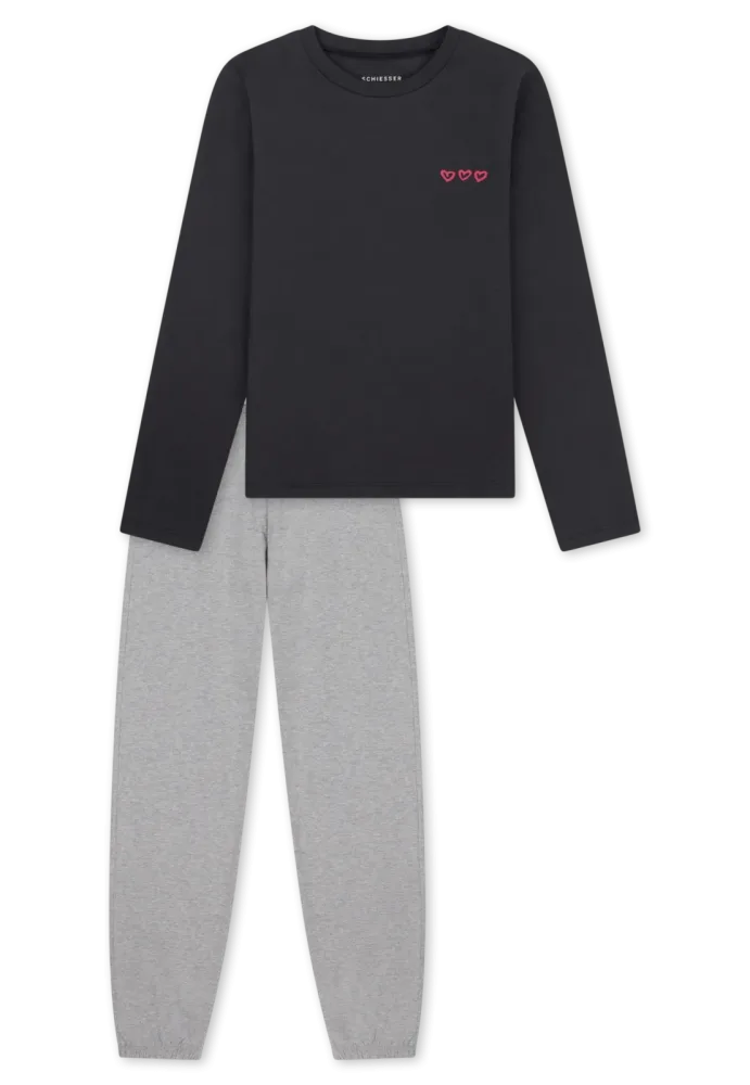 Schiesser Schlafanzug mit Bündchen Dunkelblau/Grau - Nightwear für Mädchen, Größe 6Y, 100 % Baumwolle