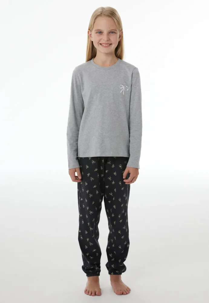 Schiesser Schlafanzug mit Bündchen Grau/Dunkelblau gemustert - Nightwear für Mädchen, Größe 4Y, 100 % Baumwolle