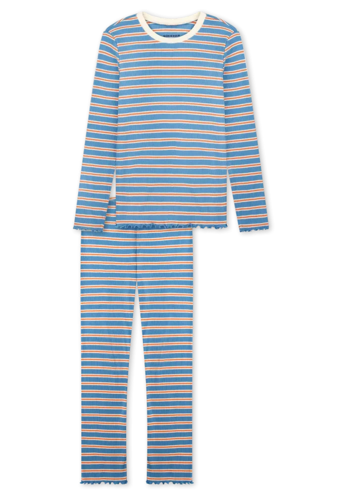Schiesser Schlafanzug Blau/Orange gestreift - Nightwear für Mädchen, Größe 6Y, 100 % Baumwolle
