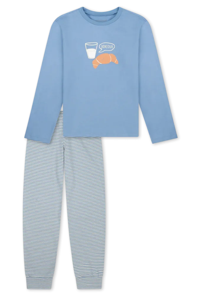 Schiesser Schlafanzug mit Bündchen Blau/Weiss gestreift - Nightwear für Mädchen, Größe 4Y, 100 % Baumwolle