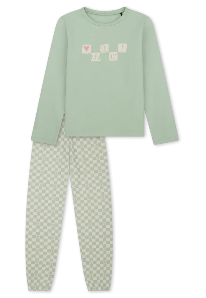 Schiesser Schlafanzug mit Bündchen Mint gemustert - Nightwear für Mädchen, Größe 3Y, 100 % Baumwolle