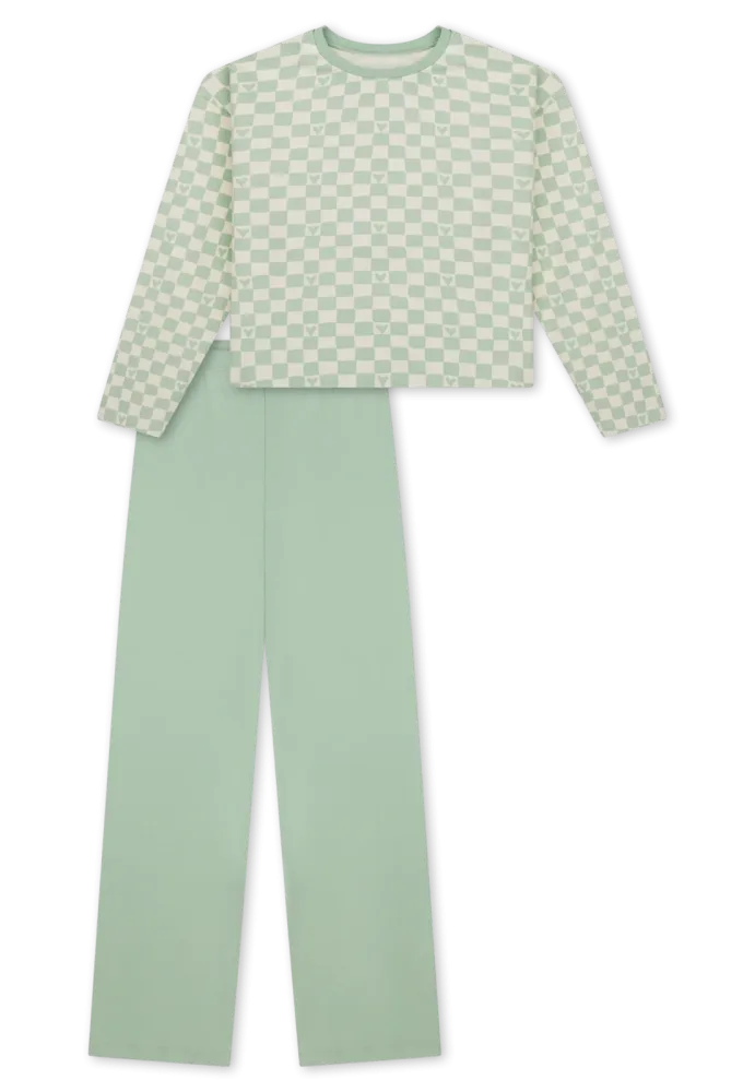 Schiesser Schlafanzug Mint gemustert - Nightwear für Mädchen, Größe 6Y, 100 % Baumwolle
