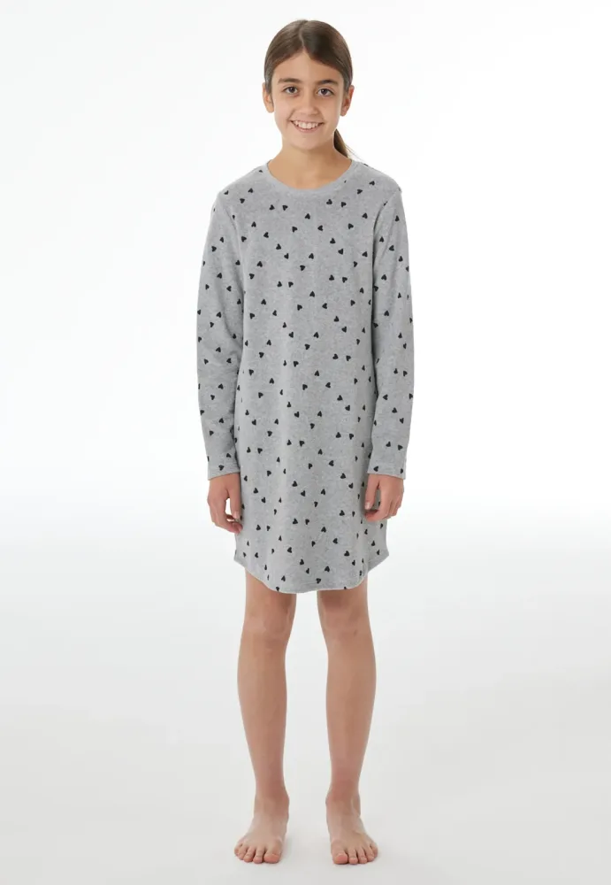 Schiesser Nachthemd langarm Grau gemustert - Nightwear für Mädchen, Größe 6Y, 80 % Baumwolle, 20 % Polyester