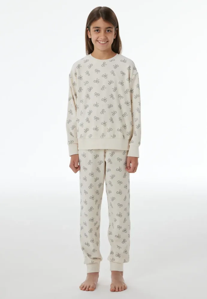 Schiesser Schlafanzug mit Bündchen Weiss gemustert - Nightwear für Mädchen, Größe 6Y, 75 % Baumwolle, 25 % Polyester