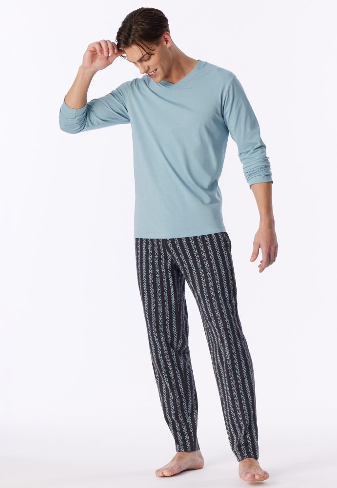 Schiesser Shirt V-Ausschnitt Blau - Mix+Relax für Herren, Größe M, 100 % Baumwolle