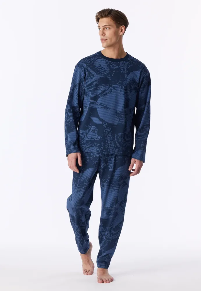 Schiesser Shirt Blau gemustert - Mix+Relax für Herren, Größe M, 100 % Baumwolle