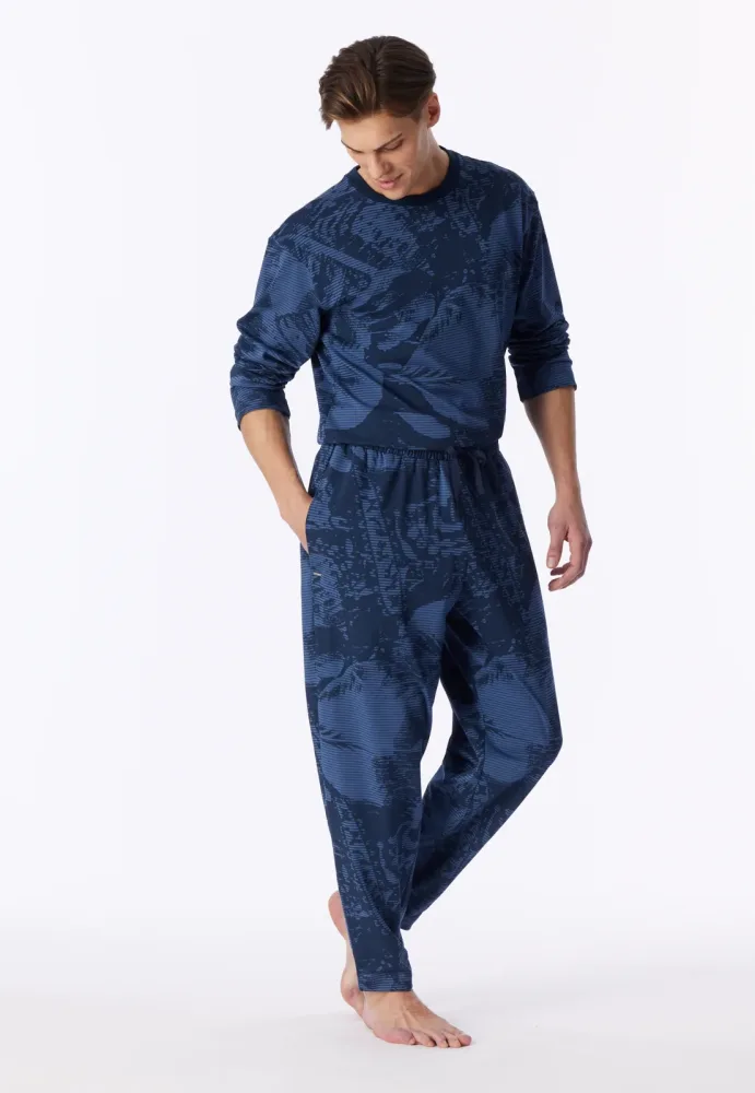 Schiesser Hose mit Bündchen Blau gemustert - Mix+Relax für Herren, Größe M, 100 % Baumwolle