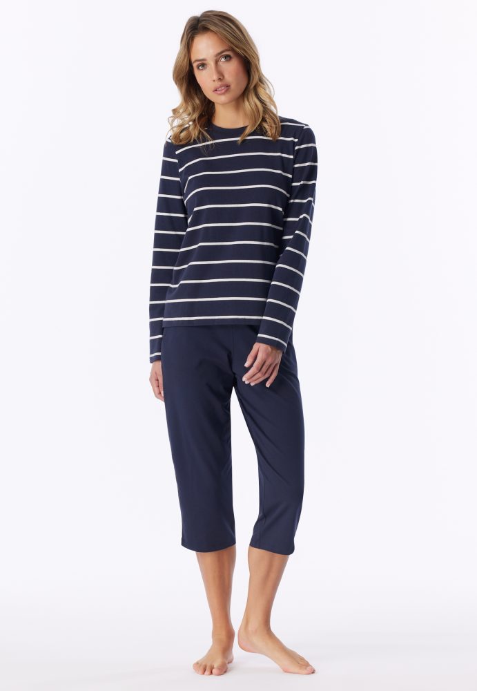 Schiesser Shirt Dunkelblau/Weiss gestreift - Mix+Relax für Damen, Größe M, 95 % Baumwolle, 5 % Elasthan