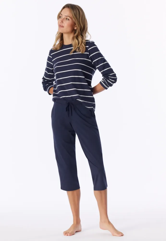 Schiesser Hose 3/4-lang Dunkelblau - Mix+Relax für Damen, Größe S, 95 % Baumwolle, 5 % Elasthan