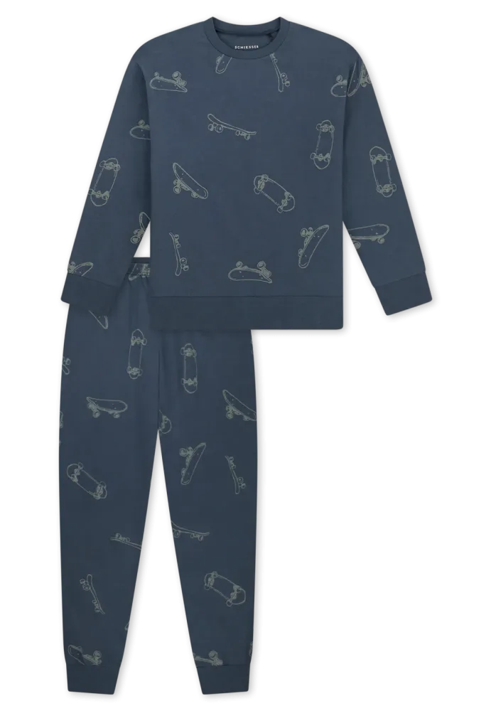 Schiesser Schlafanzug mit Bündchen Dunkelblau gemustert - Nightwear für Jungen, Größe 3Y, 100 % Baumwolle