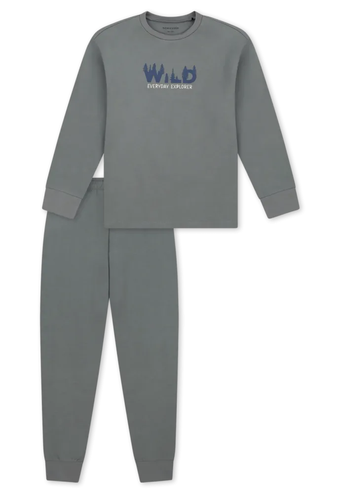 Schiesser Schlafanzug mit Bündchen Grau - Nightwear für Jungen, Größe 6Y, 100 % Baumwolle