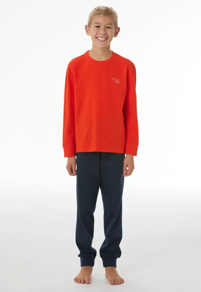 Schiesser Schlafanzug mit Bündchen Rot/Dunkelblau - Nightwear für Jungen, Größe 6Y, 100 % Baumwolle