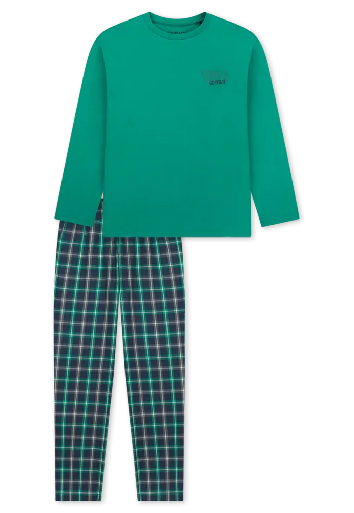 Schiesser Schlafanzug Grün/Blau kariert - Nightwear für Jungen, Größe 6Y, 100 % Baumwolle