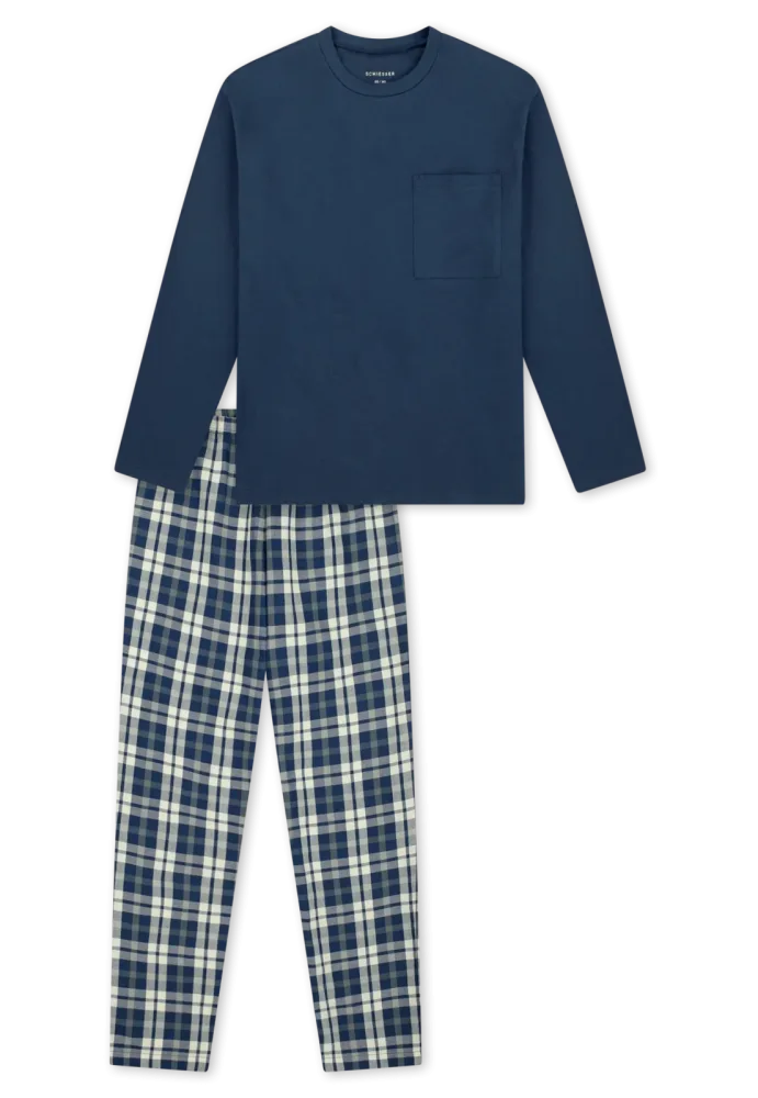 Schiesser Schlafanzug Blau/Weiss kariert - Nightwear für Jungen, Größe 6Y, 100 % Baumwolle