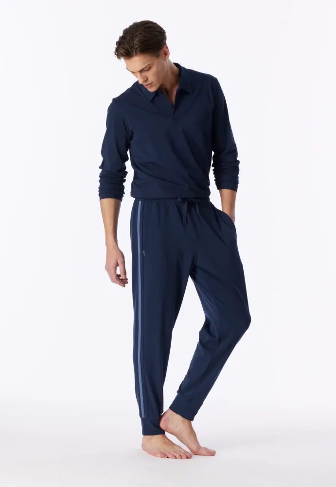 Schiesser Hose mit Bündchen Blau - Mix+Relax für Herren, Größe S, 55 % Polyester, 35 % Modal, 10 % Elasthan