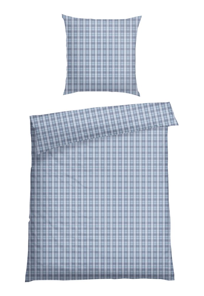 Schiesser Bettwäscheset 2-teilig Blau kariert - SCHIESSER Home, Größe 135*200, 100 % Baumwolle