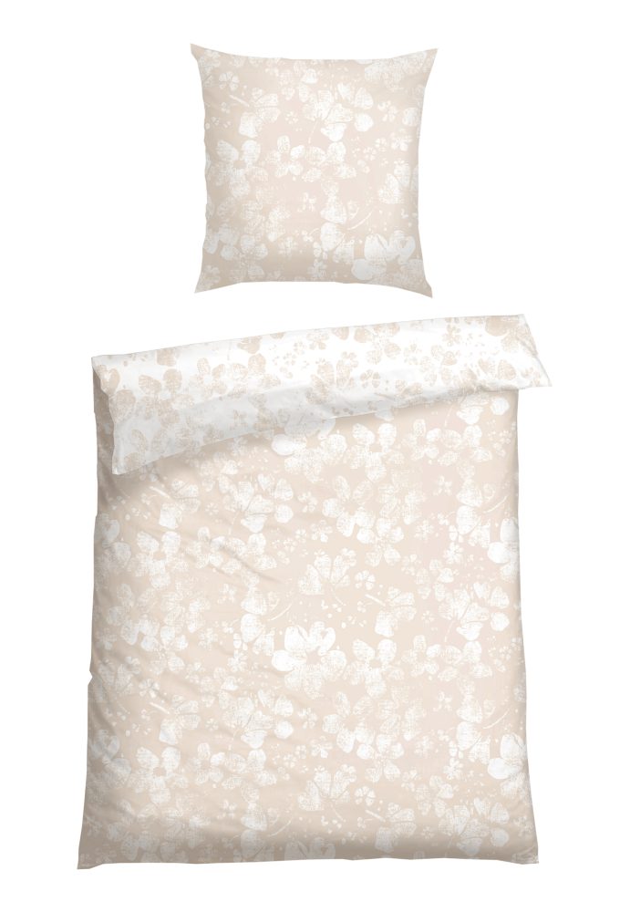 Schiesser Bettwäscheset 2-teilig Satin Beige/Weiss gemustert - SCHIESSER Home, Größe 135*200, 100 % Baumwolle