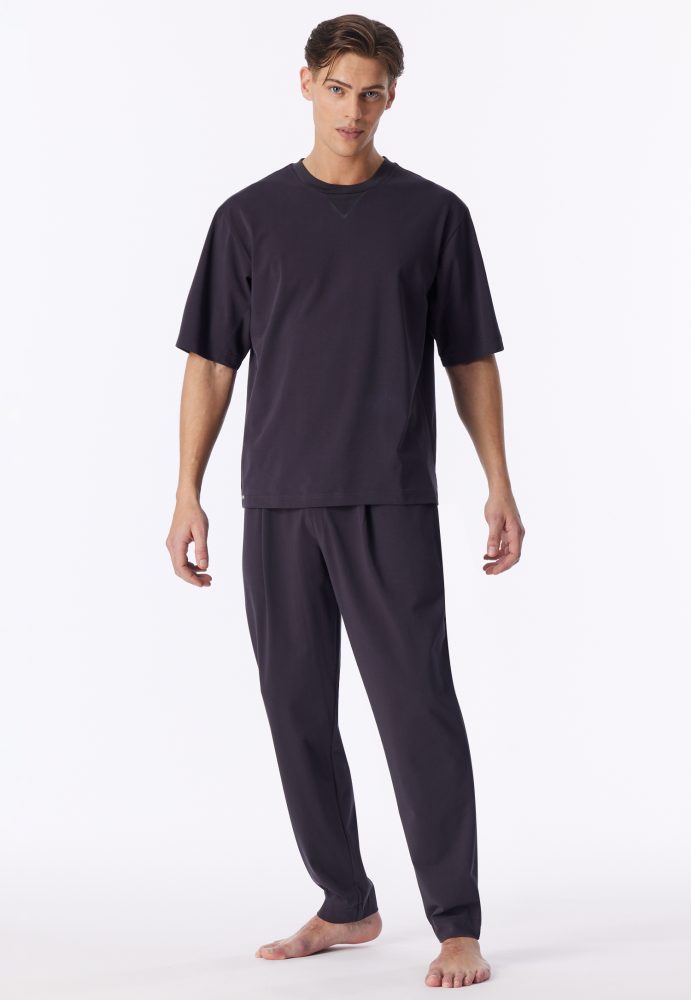 Schiesser T-Shirt Anthrazit - Mix+Relax für Herren, Größe M, 73 % Baumwolle, 27 % Polyester