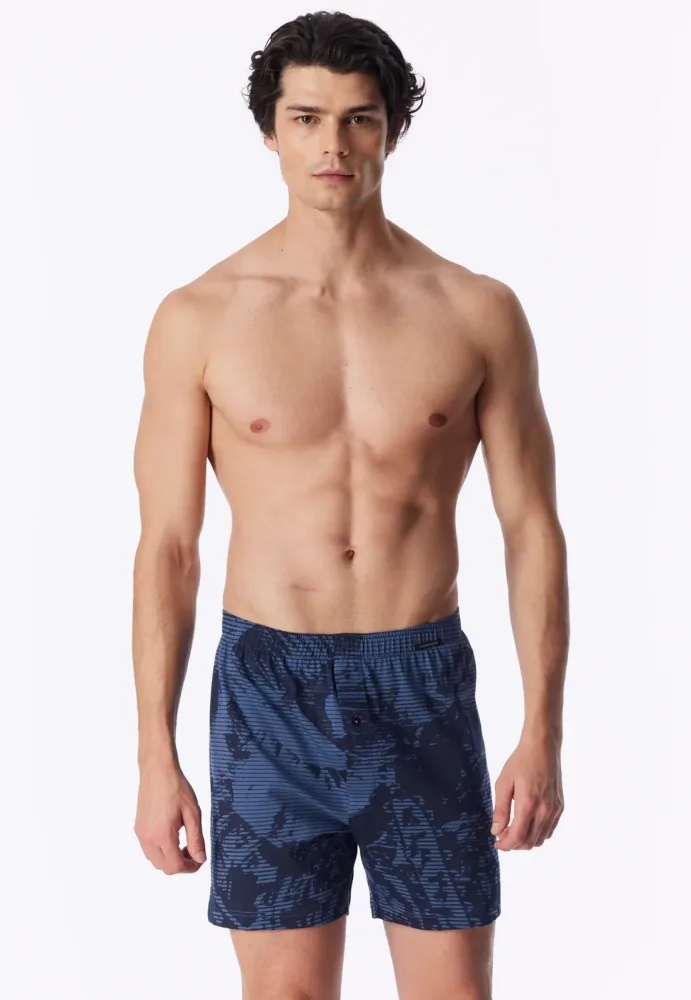 Schiesser Boxershorts mit Knopfleiste Blau gemustert - Boxershorts Multipacks für Herren, Größe M, 95 % Baumwolle, 5 % Elasthan